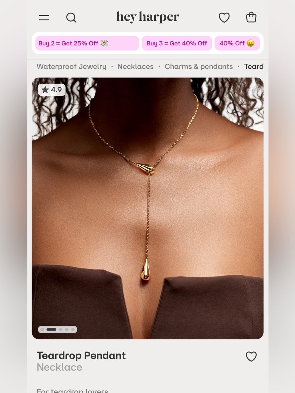 Hey Harper Gold Teardrop Pendant Necklace